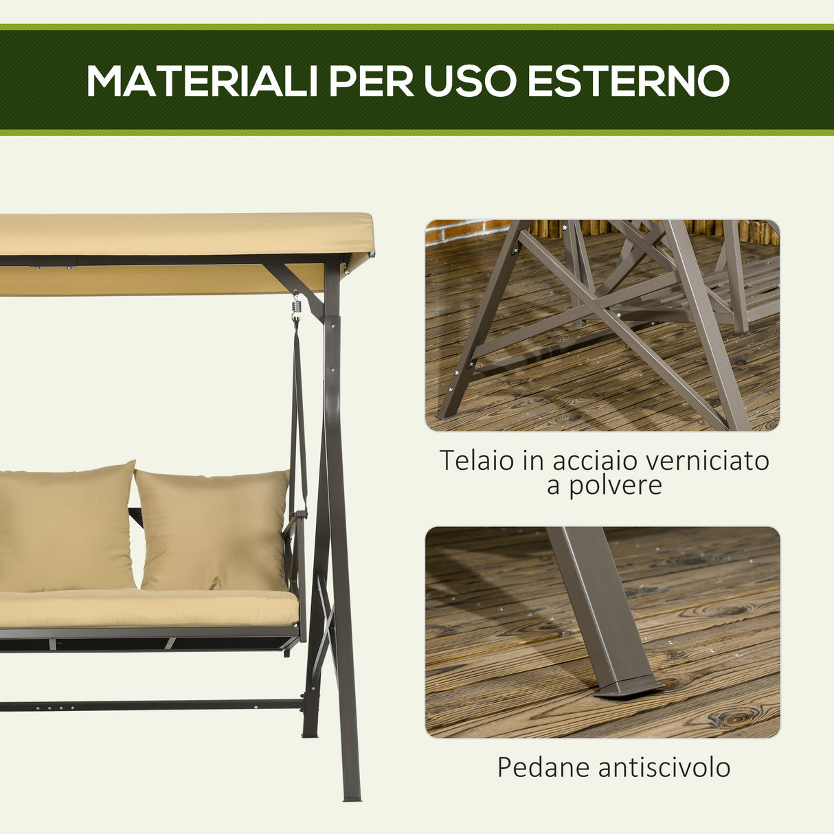 easycomfort easycomfort dondolo da giardino 3 posti in acciaio e poliestere con tetto inclinabile e cuscini 190x120x178 cm