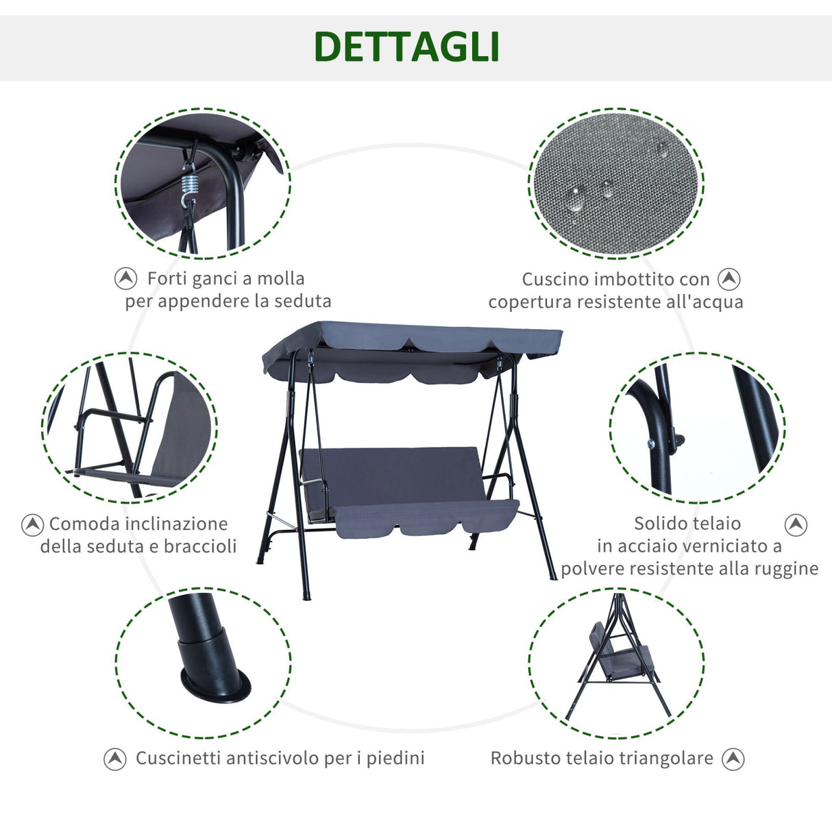 easycomfort easycomfort dondolo da giardino con tettuccio parasole inclinabile in tessuto di poliestere grigio ean 8054111848824
