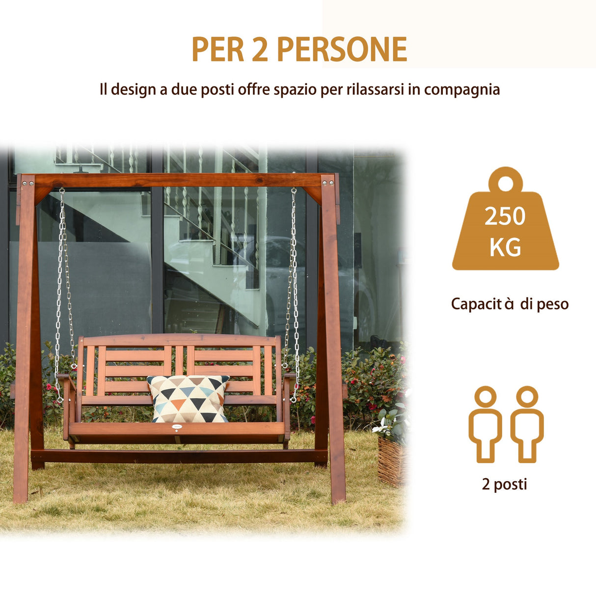 easycomfort easycomfort dondolo da giardino in legno a 2 posti con catene in metallo arredamento da esterno color teak 160x121x165cm