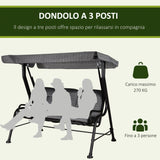 easycomfort easycomfort dondolo da giardino per 3 persone con tettuccio regolabile e cuscini 200x120x170cm nero