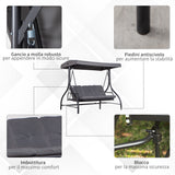 easycomfort easycomfort dondolo letto da giardino 3 posti con tettuccio regolabile metallo e poliestere grigio