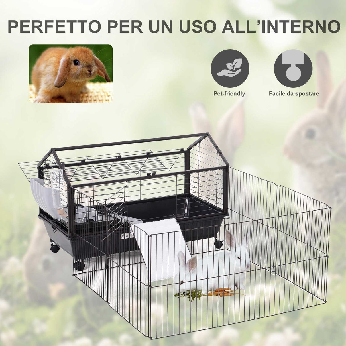 easycomfort easycomfort gabbia per conigli cincilla porcellini dindia e roditori per interni in metallo nero 88x128 5x56cm