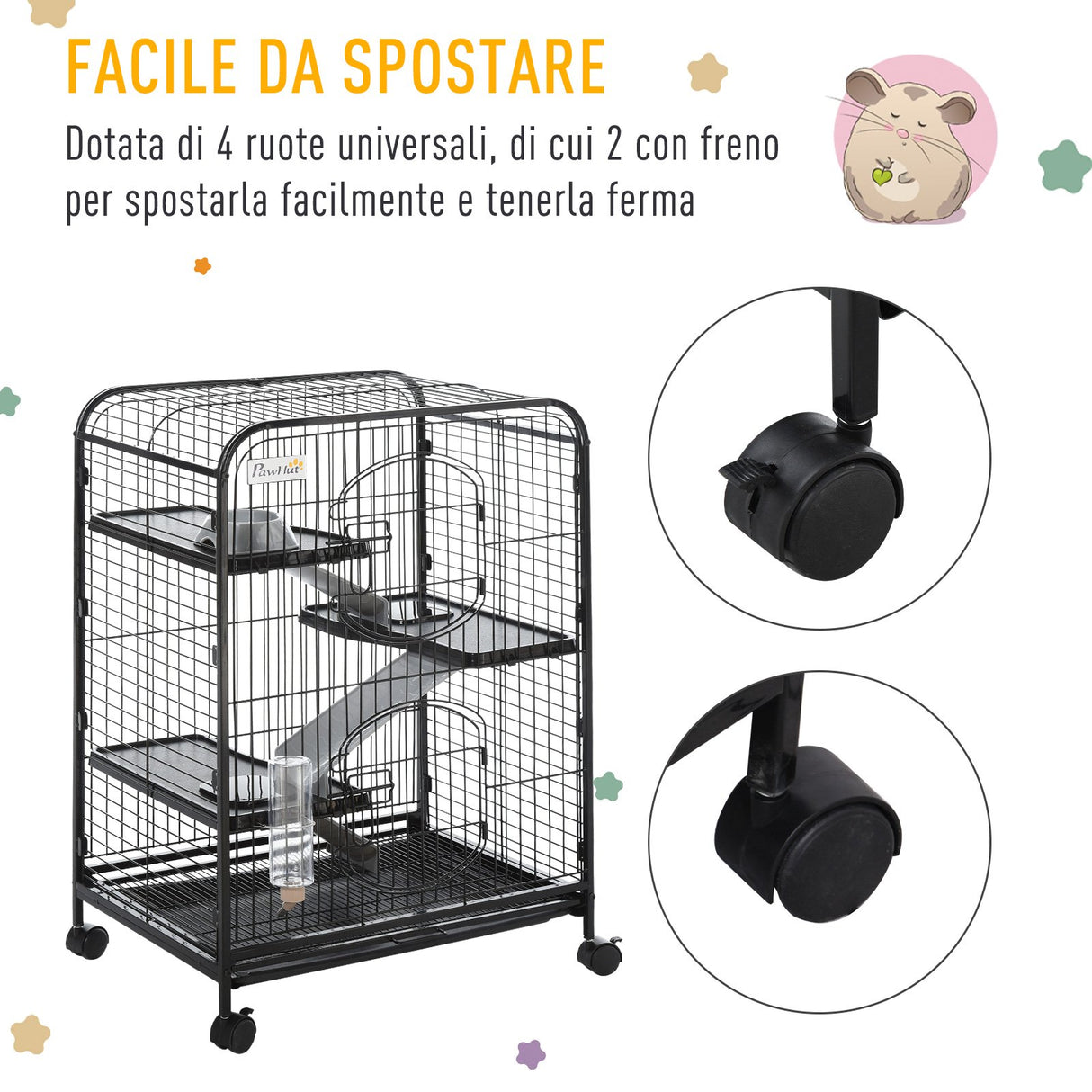 easycomfort easycomfort gabbia per roditori con ruote ciotola e bottiglia 64x43 5x93cm nero