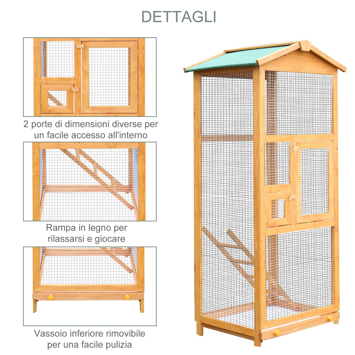 easycomfort easycomfort gabbia per uccellini da esterno in legno di pino voliera con 2 aperture e scaletta 68x63x165cm ean 8054144136561