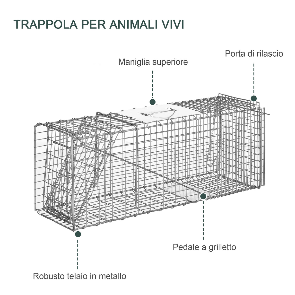 easycomfort easycomfort gabbia trappola per animali vivi pieghevole in acciaio 81x26x34 5cm argento