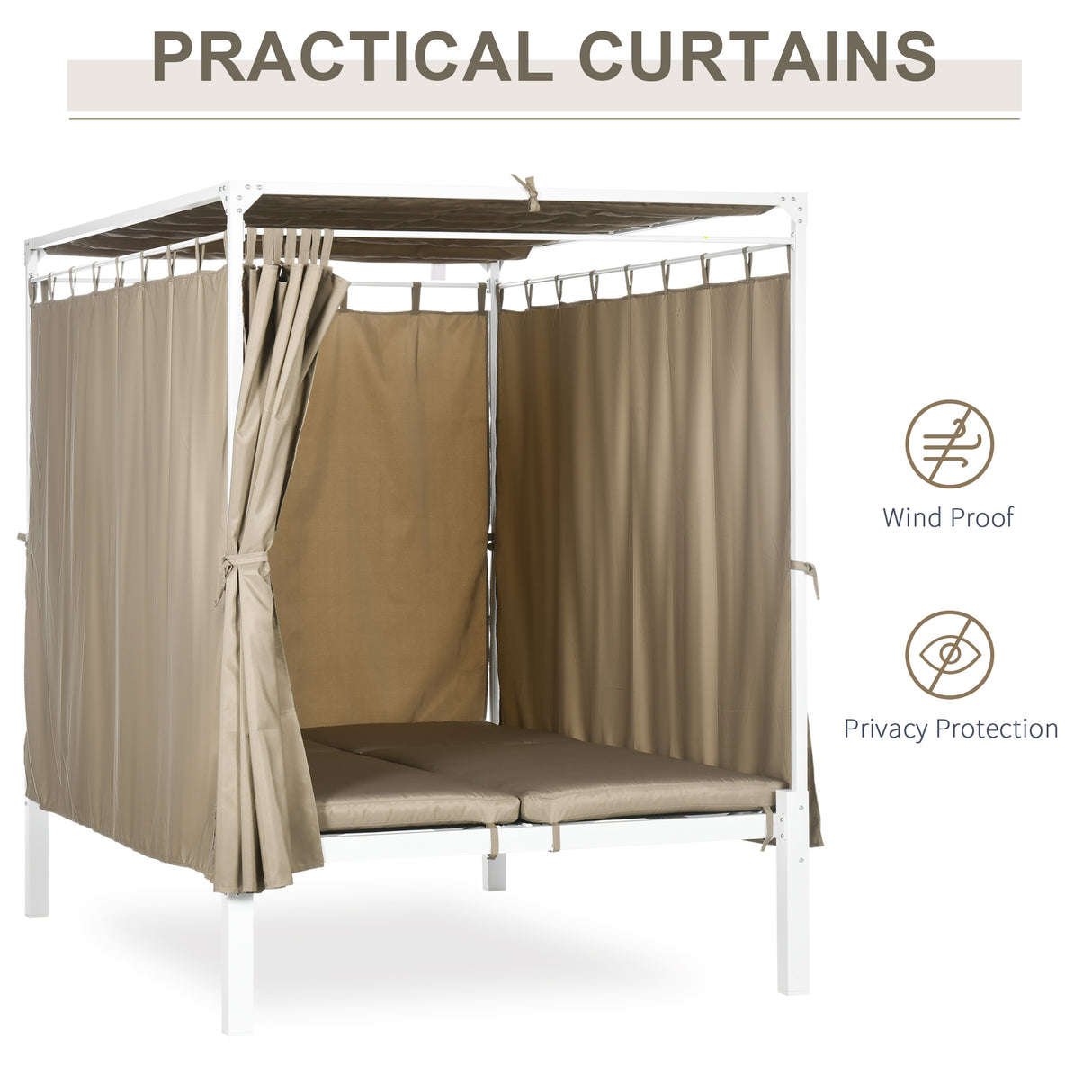 easycomfort easycomfort lettino prendisole 2 posti con tettuccio tende protettive e schienale regolabile 210x149x200 cm