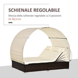 easycomfort easycomfort lettino sdraio da giardino doppia con tettuccio e schienale reclinabile in rattan pe marrone ecrema