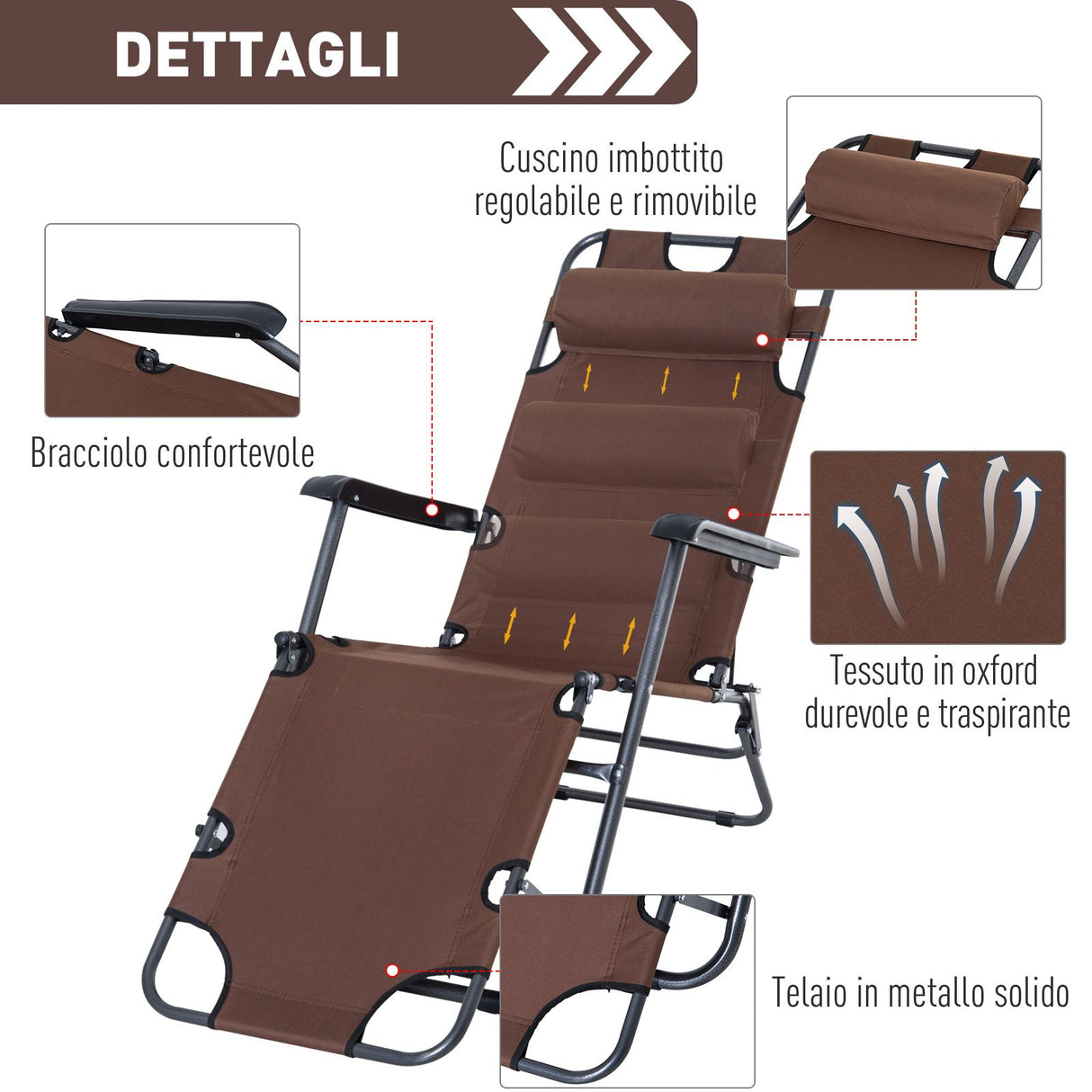 easycomfort easycomfort lettino sdraio pieghevole da giardino piscina con braccioli marrone ean 8054111847346