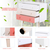 easycomfort easycomfort mobile cassettiera con gambe in legno di pino 3 cassetti bianco e rosa 90 x 42 x 80cm