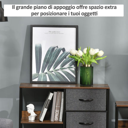 EASYCOMFORT Mobile Cassettiera Multiuso con Cassetti in Tessuto, 80x29x71cm  - Marrone/Grigio Scuro