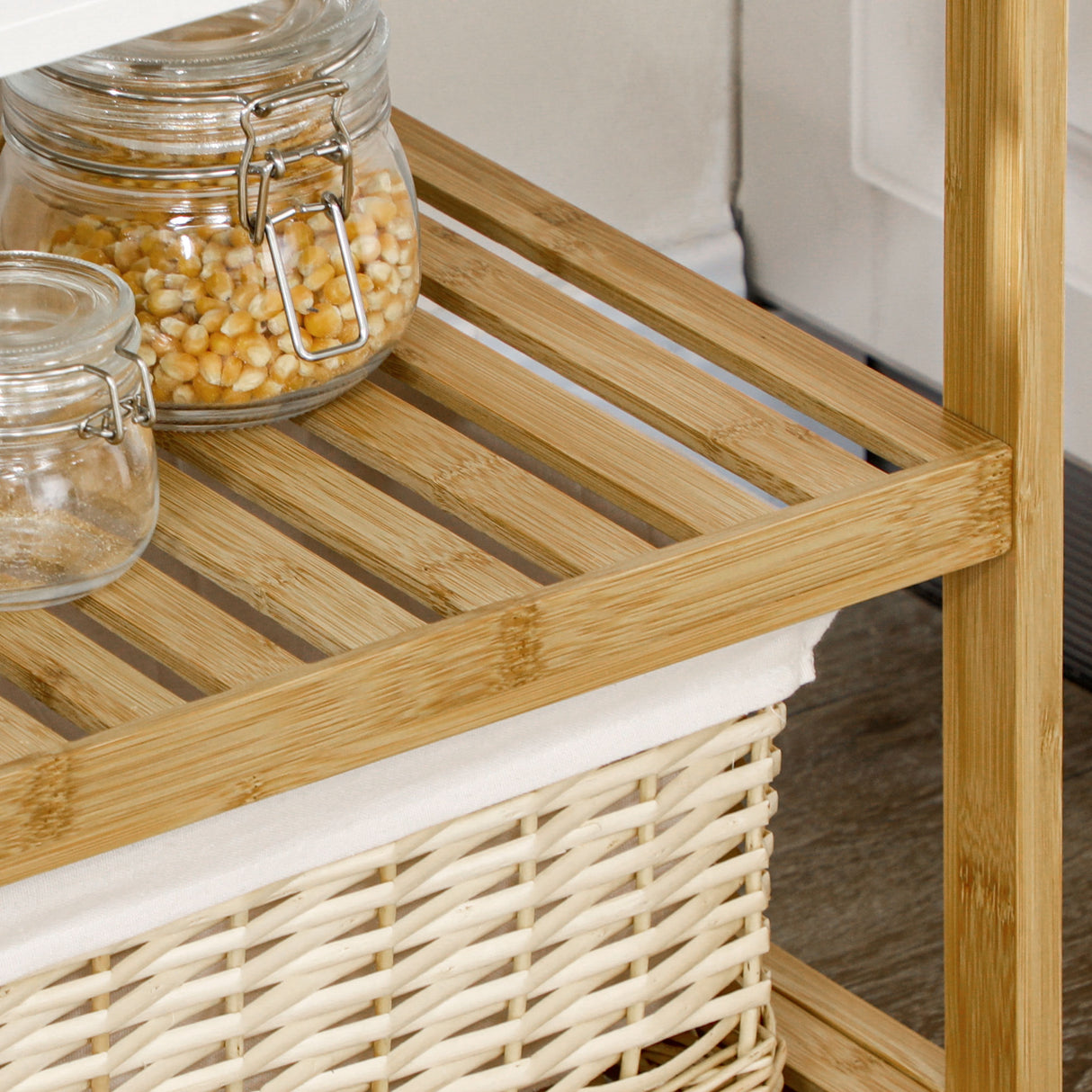 easycomfort easycomfort mobile con scaffali in bambu e mdf con vassoio removibile 42 8x33x70cm bianco e color legno