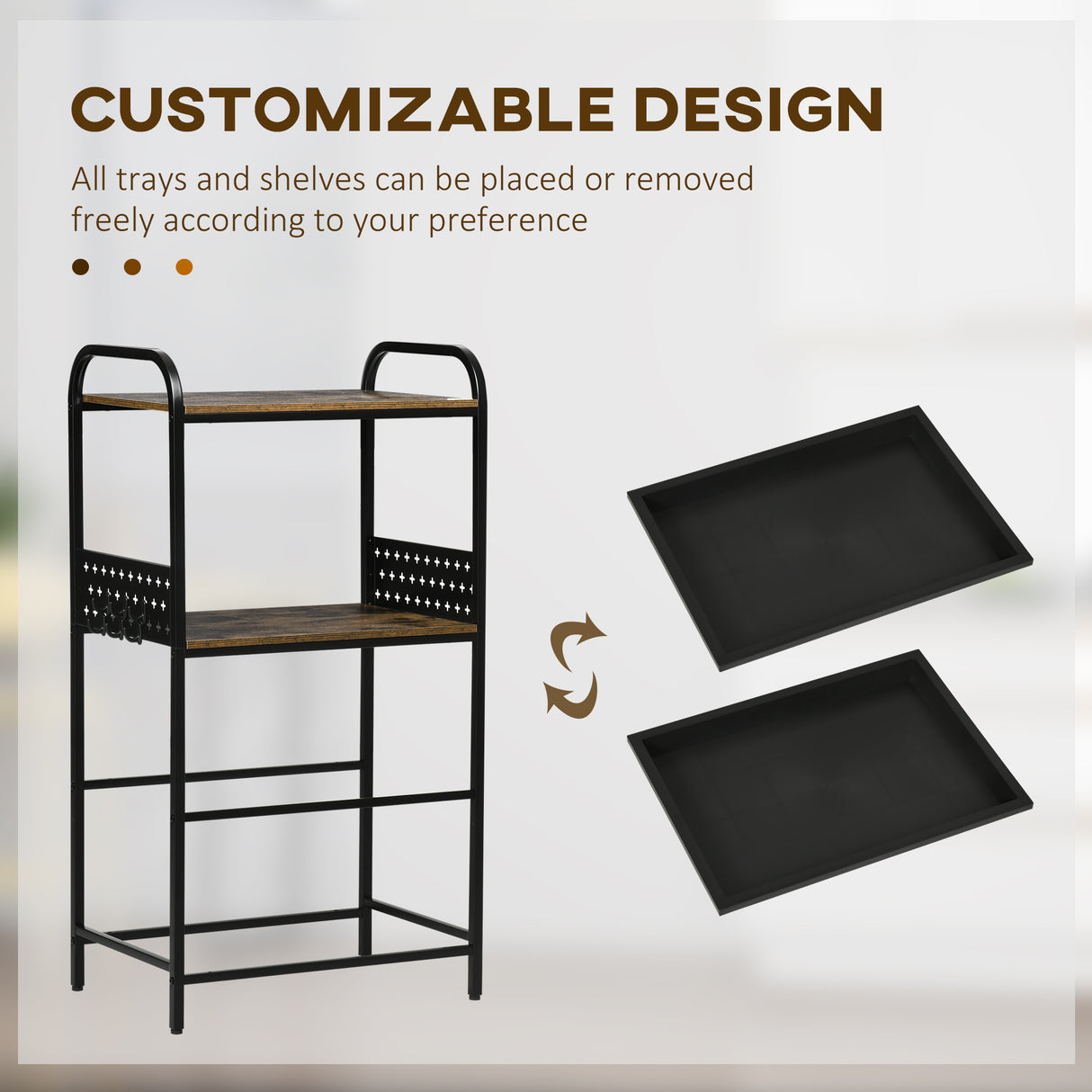 easycomfort easycomfort mobile cucina a 4 livelli con 6 ganci 2 vassoi e 4 ripiani rimovibili in mdf e acciaio 60x40x112 cm marrone