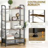 easycomfort easycomfort mobile libreria con 4 scaffali e 2 cassetti in truciolato acciaio e tessuto effetto lino 64x27 5x121 cm