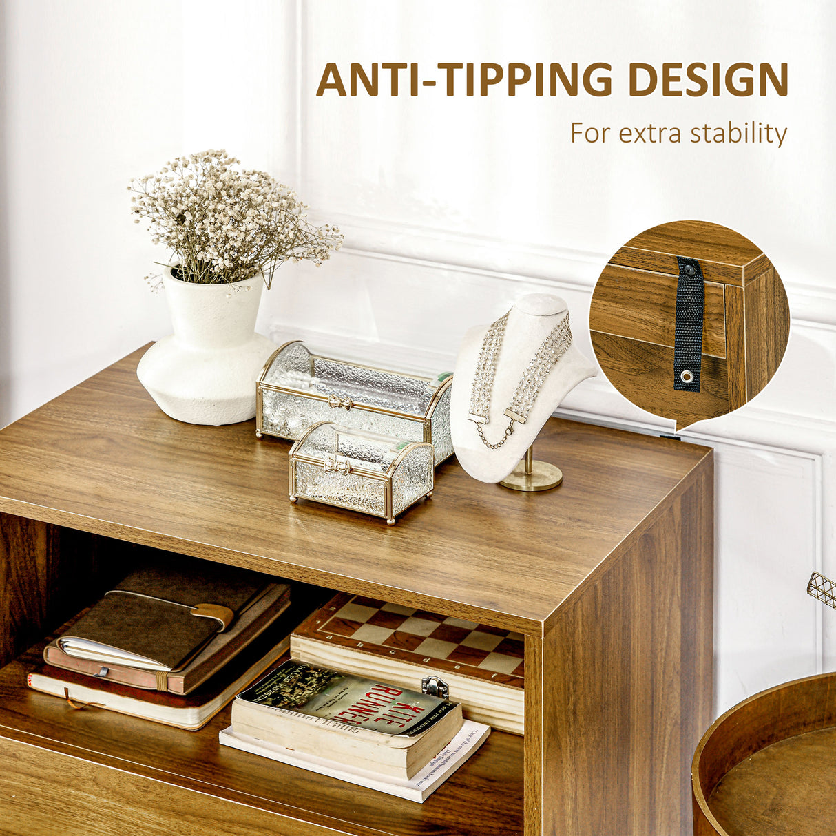 easycomfort easycomfort mobile multiuso con ripiano aperto e 2 cassetti in truciolato 60x48x78 cm marrone