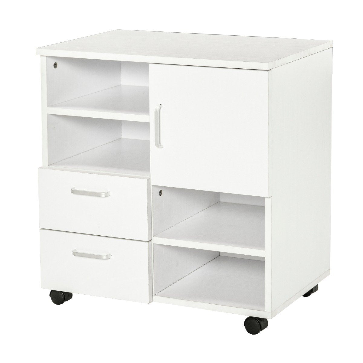 EASYCOMFORT Mobile per Stampante in Legno 2 Cassetti e 1 Anta, Bianco,  60x65x35cm