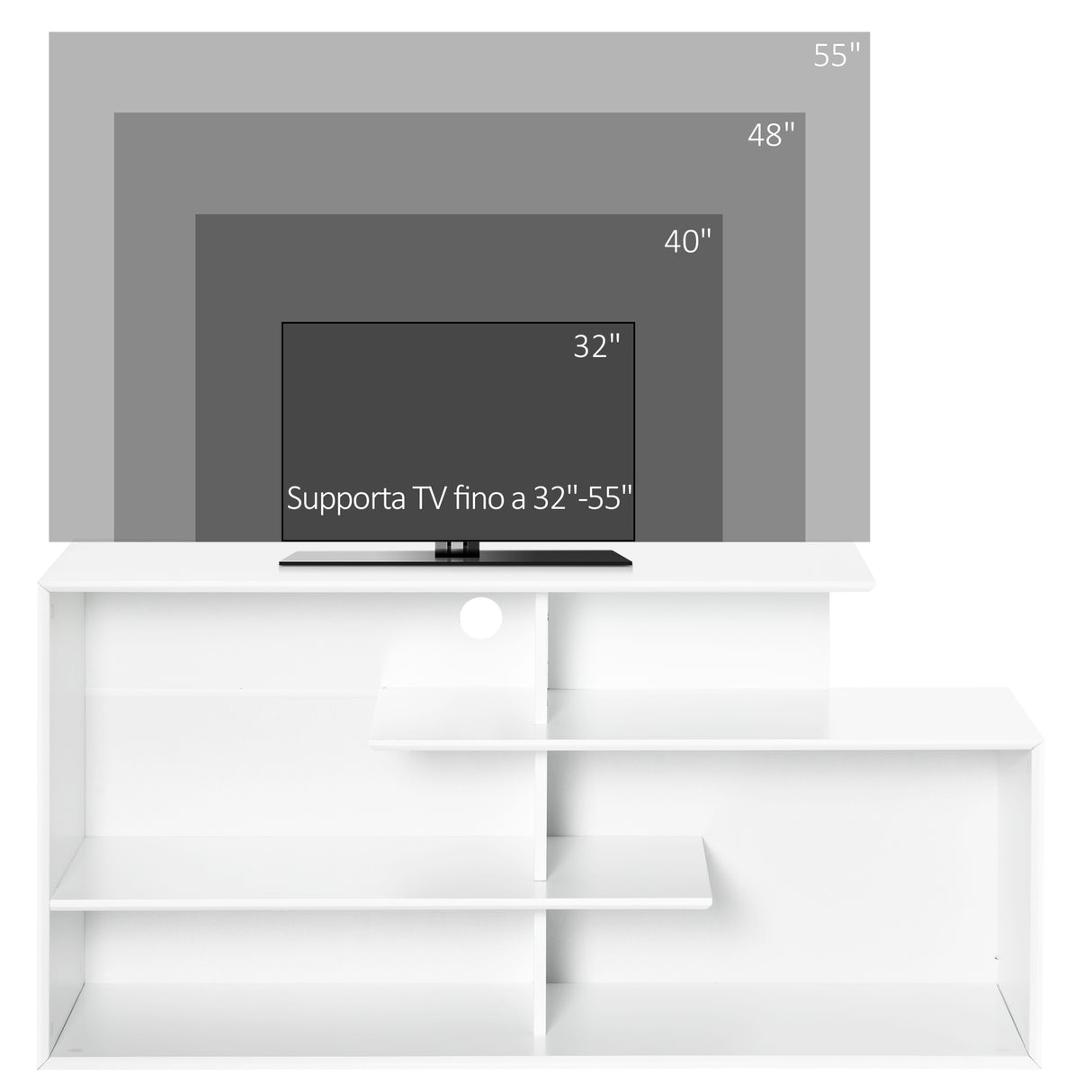 easycomfort easycomfort mobile porta tv da 32 55 con ripiani aperti in mdf 120x40x60cm bianco