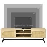easycomfort easycomfort mobile porta tv fino 60 in legno e rattan stile boho con 2 armadietti 50x39x48 3cm naturale