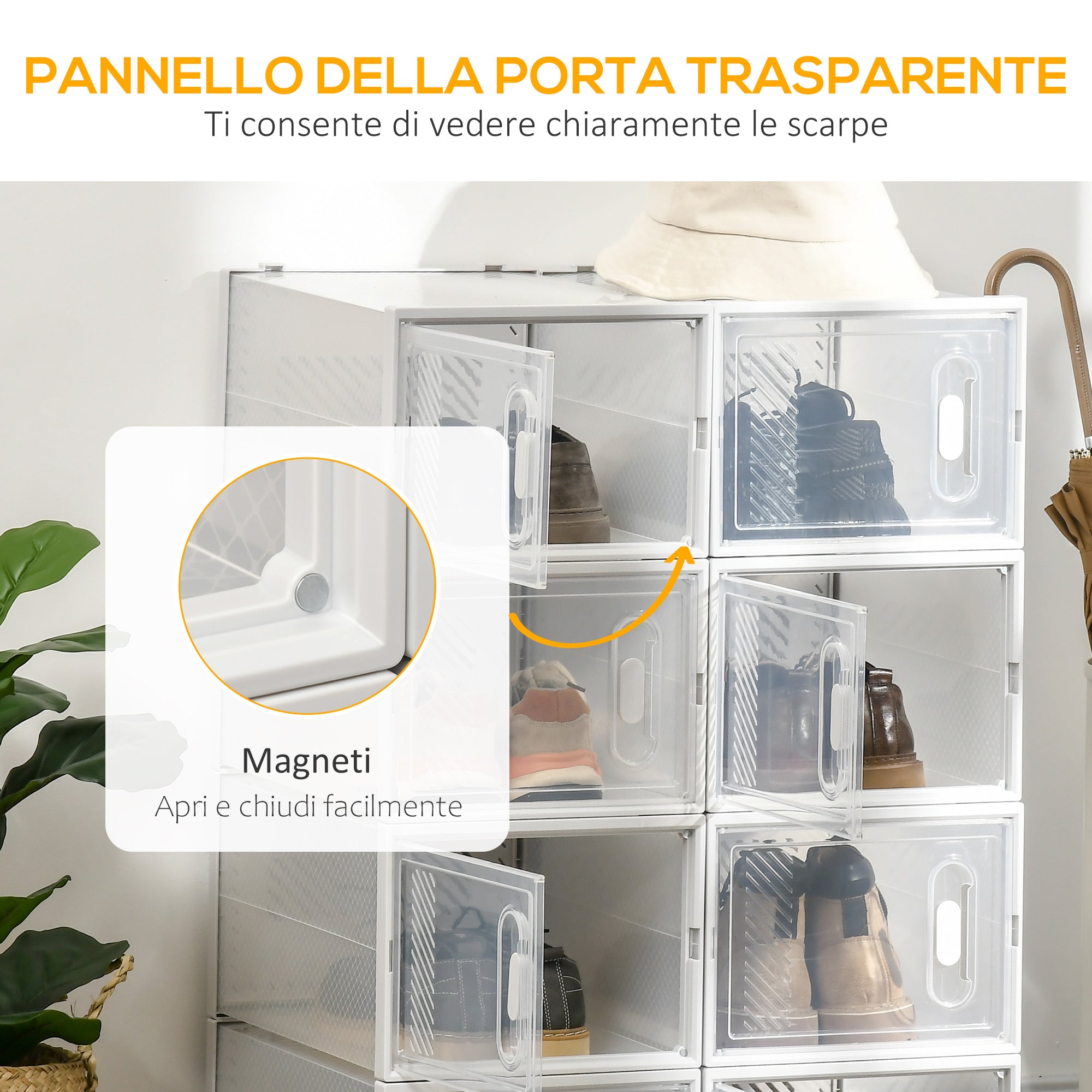 EASYCOMFORT Mobile Scarpiera Modulare Salvaspazio, 8 Cubi 28x36x21 cm in Plastica  PP, Bianco