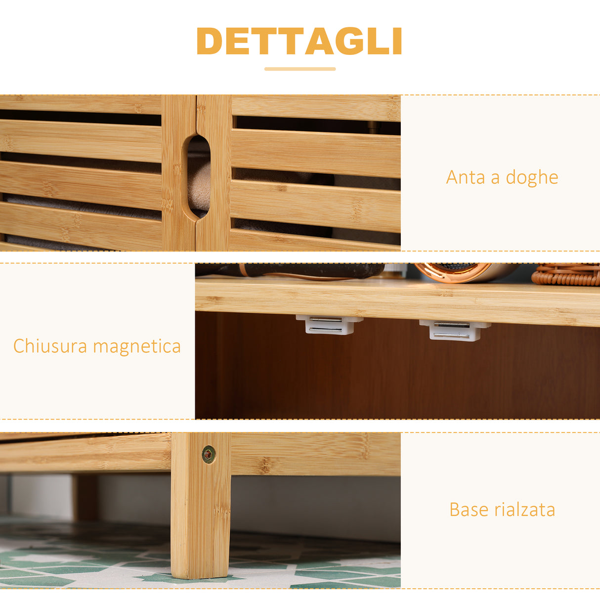 easycomfort easycomfort mobiletto bagno con 2 ripiani aperti e armadietto a 2 ante in bambu 60x30x120cm
