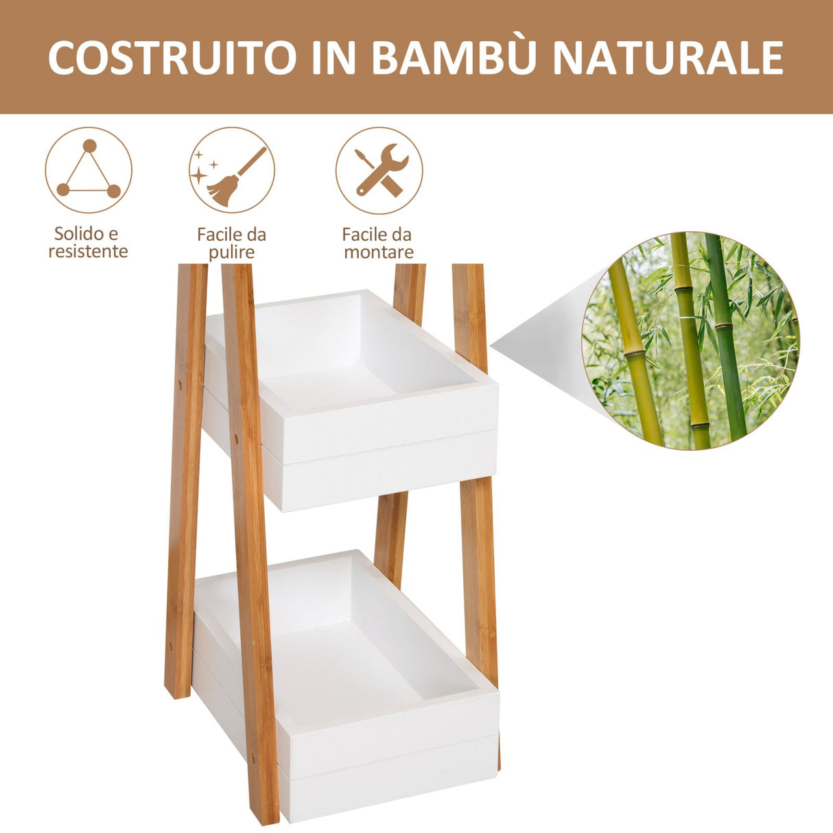 easycomfort easycomfort mobiletto bagno salvaspazio 3 ripiani in legno mdf bianco e bambu 21x30x81cm