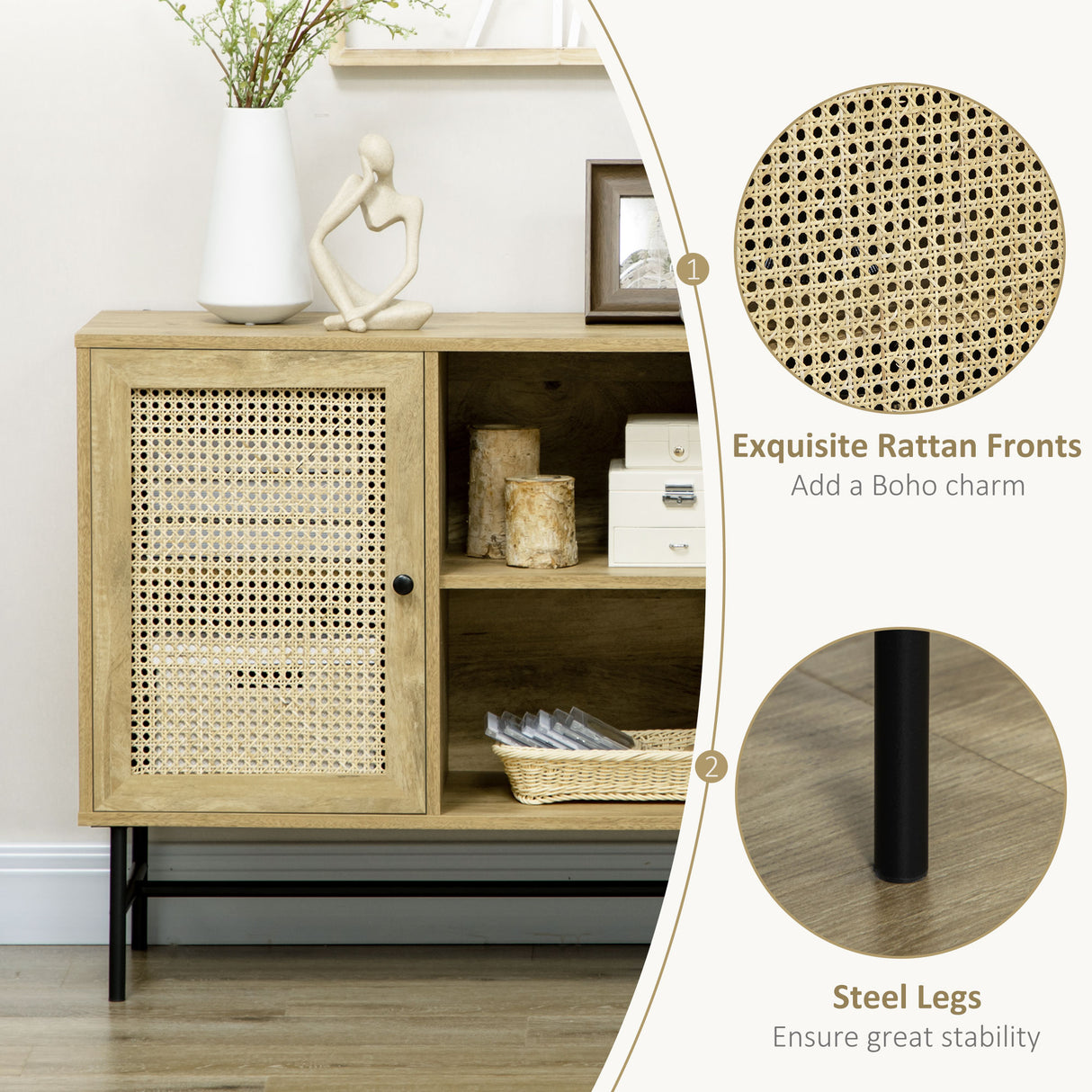 easycomfort easycomfort mobiletto basso in rattan per ingresso e soggiorno con 2 armadietti e ripiano aperto a 2 livelli 120x38x76 2 cm