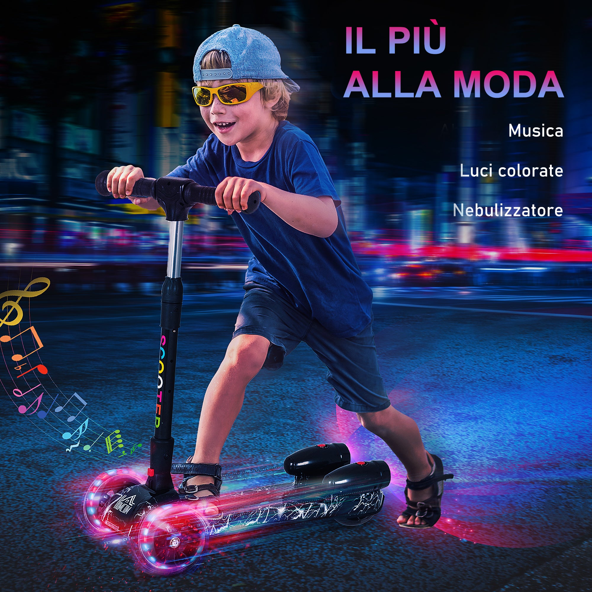 EASYCOMFORT Monopattino Elettrico Pieghevole per Bambini 7-12 Anni con  Freno e Cavalletto, 75x37x98 cm Nero