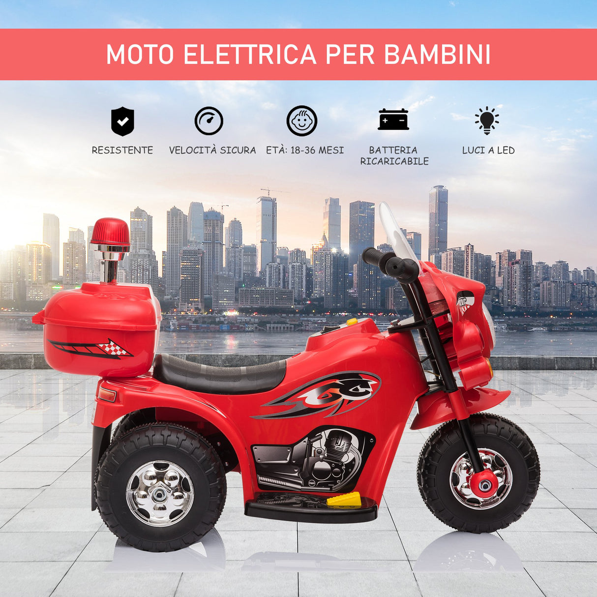 easycomfort easycomfort moto elettrica 6v per bambini 18 36 mesi con 3 grandi ruote luci e suoni realistici rosso 80x35x52cm