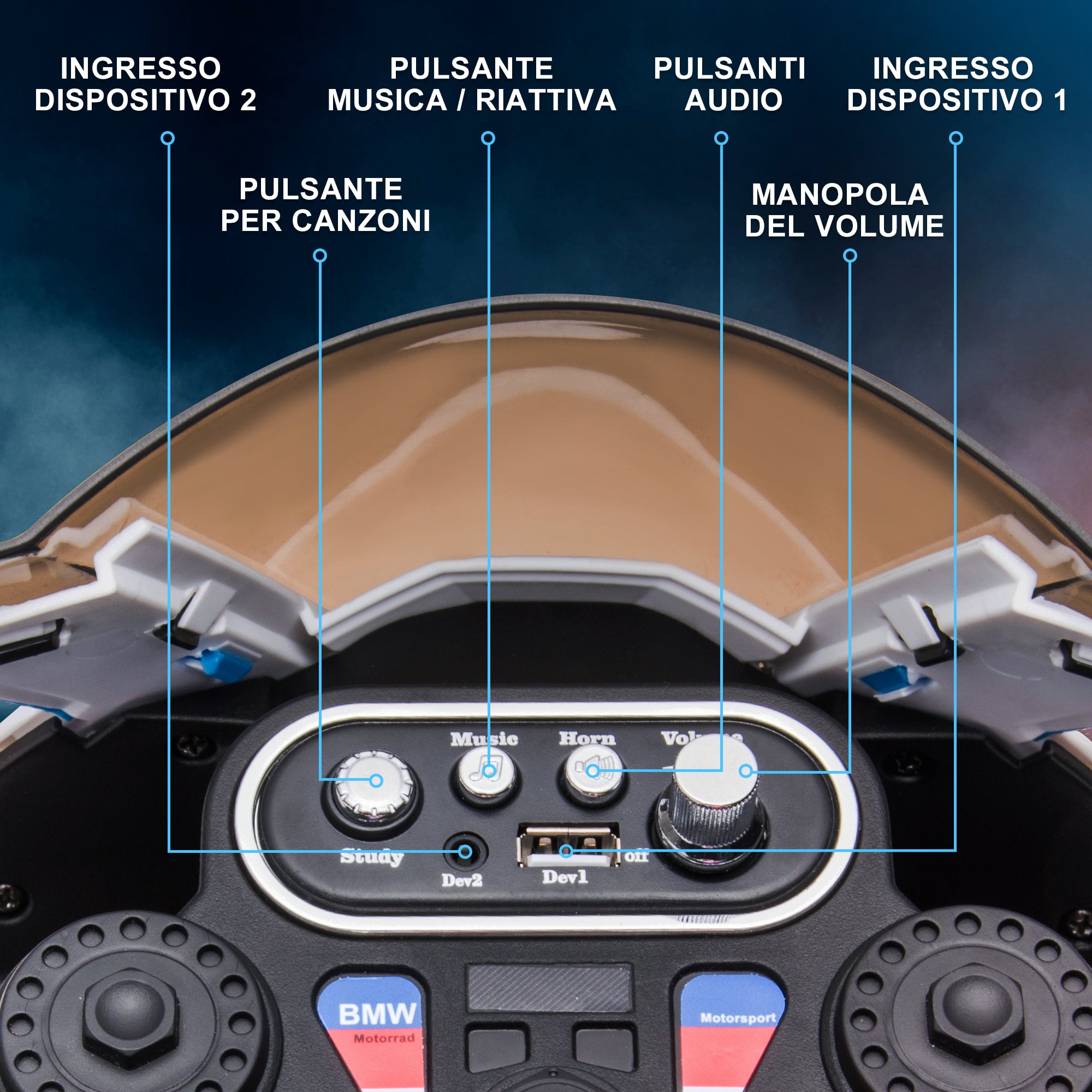 EASYCOMFORT Moto per Bambini 18-60 Mesi Modello BMW HP4 con Fari, Musica e  Pedali, in PP e Metallo, 82.5x42x54 cm, Blu