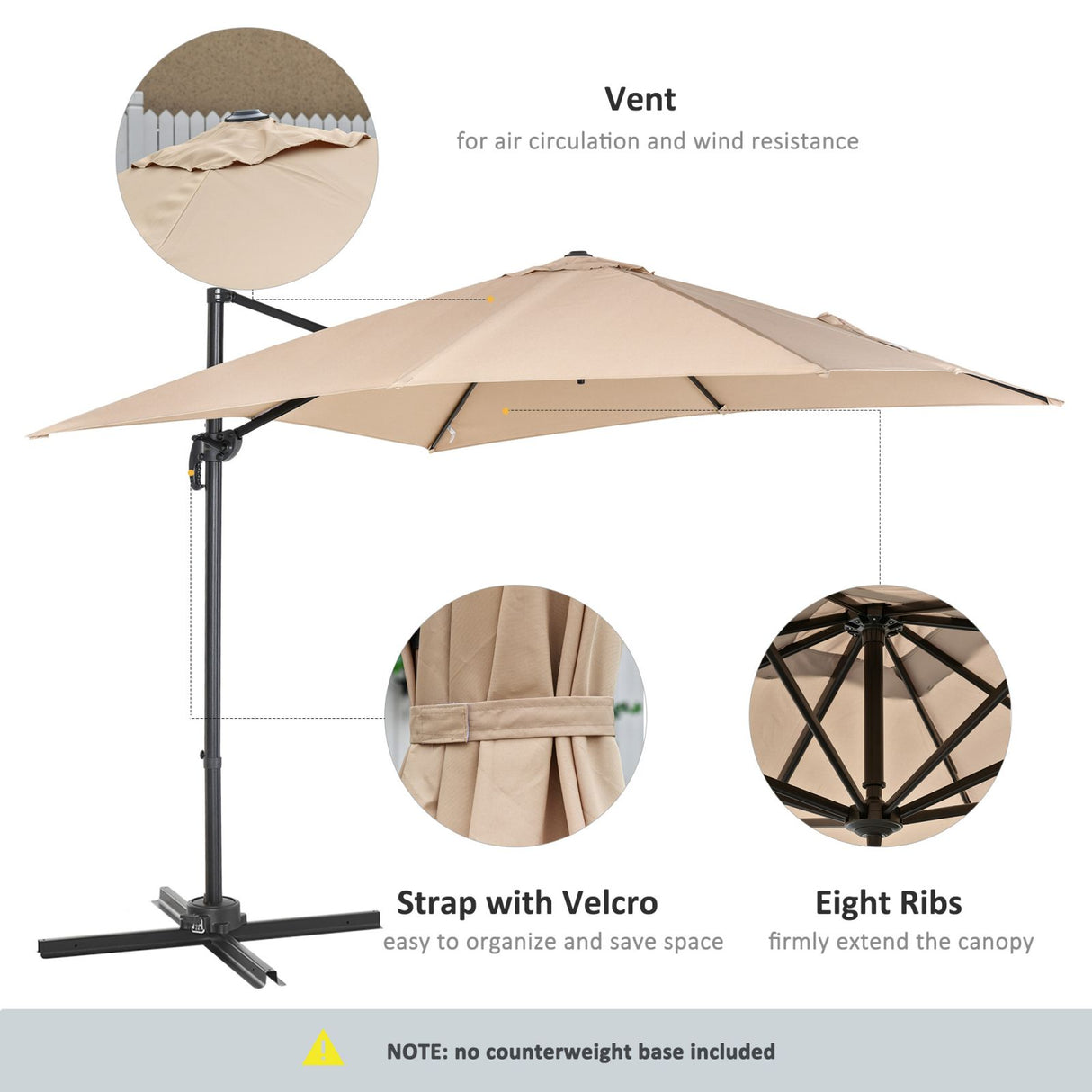 easycomfort easycomfort ombrellone da giardino 268x268x250cm a braccio girevole a 360 e inclinabile su 5 livelli khaki ean 8055776914350