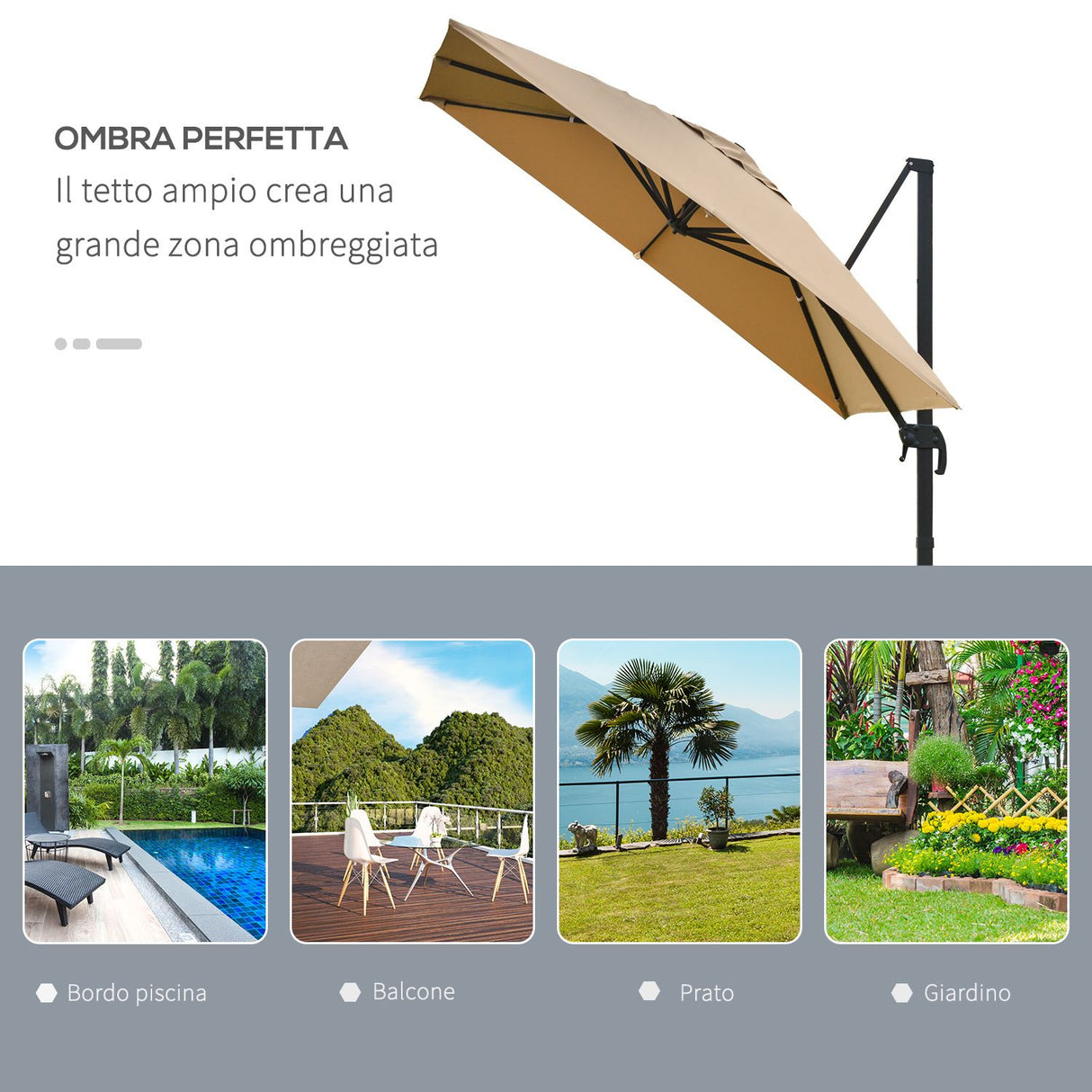 easycomfort easycomfort ombrellone da giardino a braccio 3x3m manovella e girevole a 360 khaki ean 8055776914466