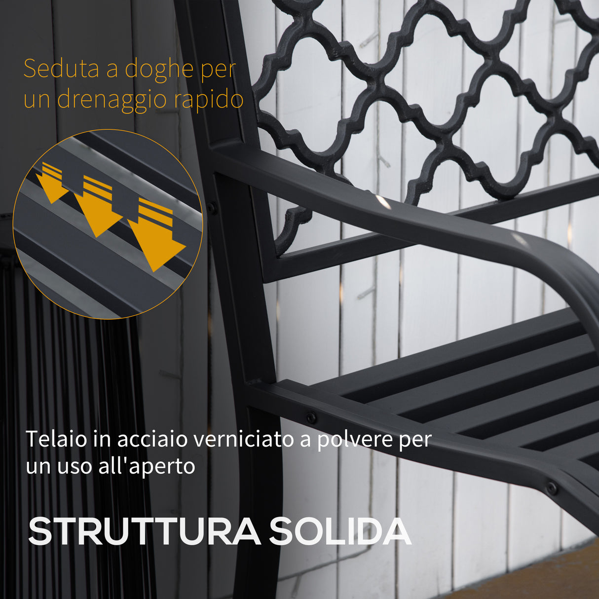 easycomfort easycomfort panchina da esterno 2 posti in acciaio e ghisa con braccioli e schienale decorato 128x58 5x89cm nero