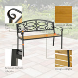 easycomfort easycomfort panchina da giardino a 2 posti in metallo e legno schienale decorato e braccioli 127x52x88cm nero