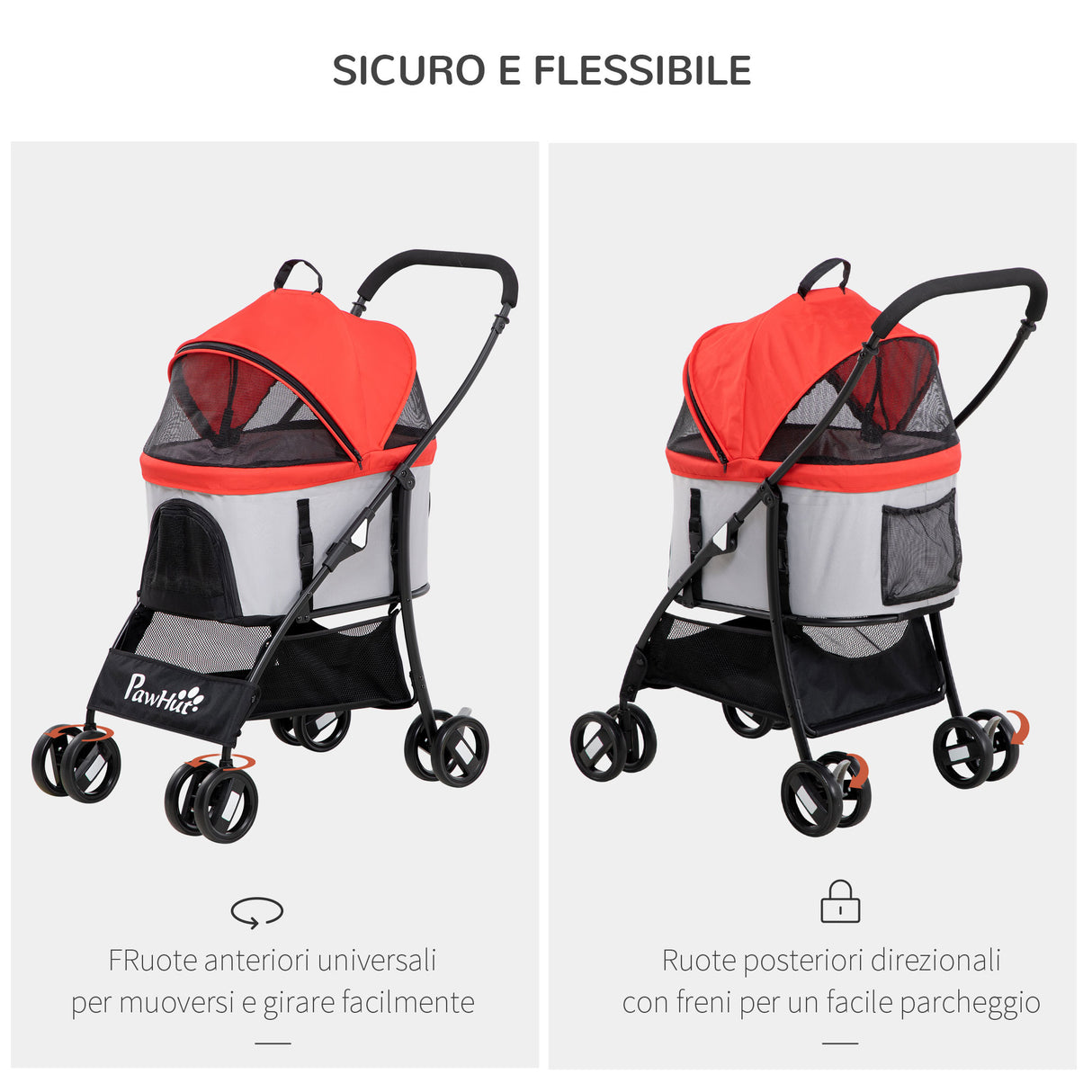 easycomfort easycomfort passeggino per cani pieghevole con trasportino rimovibile e tettuccio 82x49 5x98cm rosso