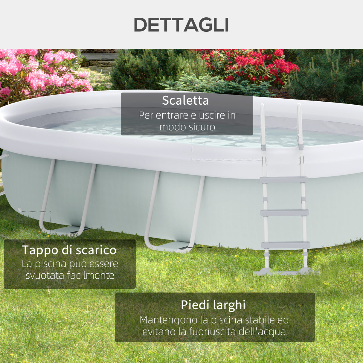easycomfort easycomfort piscina fuori terra con telaio in acciaio filtro e scaletta per 8 persone 540x304x106cm grigio