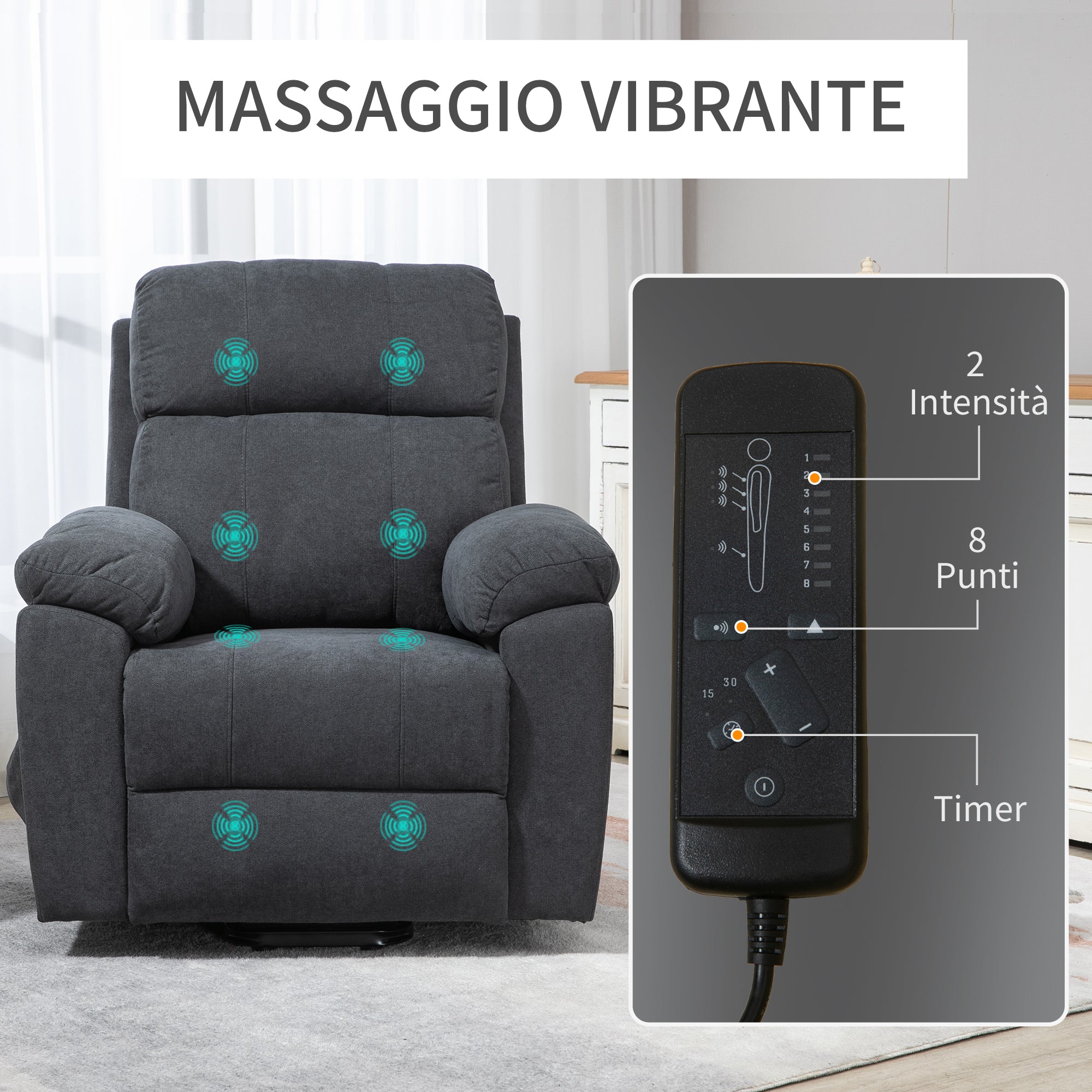 EASYCOMFORT Poltrona Reclinabile Alzapersona Elettrica con Imbottitura  Spessa e Telecomando, 96x93x105 cm, Nero