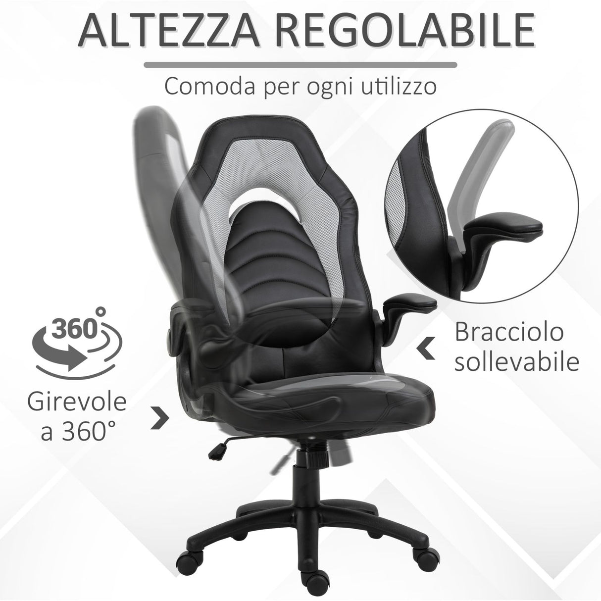 easycomfort easycomfort poltrona gaming da ufficio in similpelle grigia con braccioli pieghevoli altezza e schienale regolabile ean 8054144133584