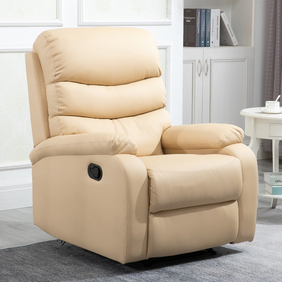easycomfort easycomfort poltrona relax con schienale reclinabile e poggiapiedi rialzabile in ecopelle beige 82 97 100cm ean 8054144135373