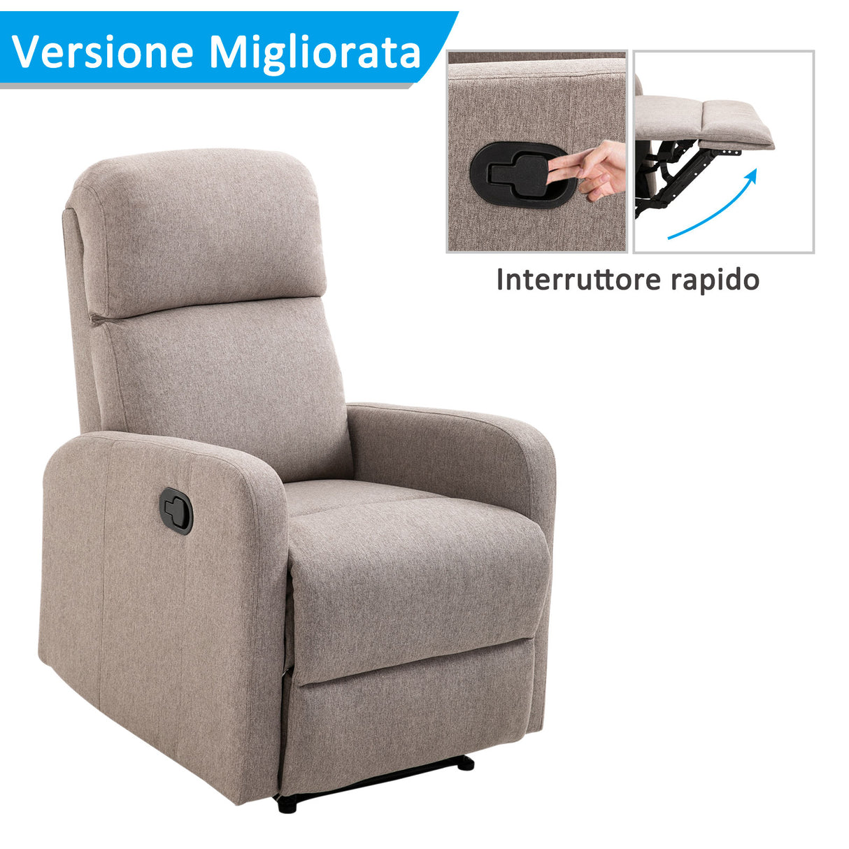 easycomfort easycomfort poltrona relax reclinabile manuale con poggiapiedi portata 125kg tessuto grigio 66 83 107cm ean 8054144137551