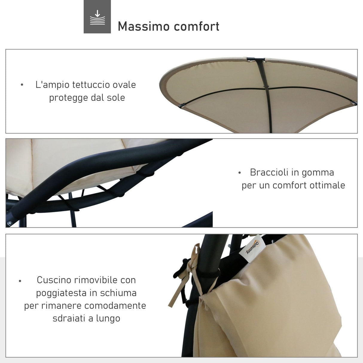 easycomfort easycomfort poltrona sdraio sospesa con materassino imbottito e poggiatesta grigio e crema ean 8055776914947