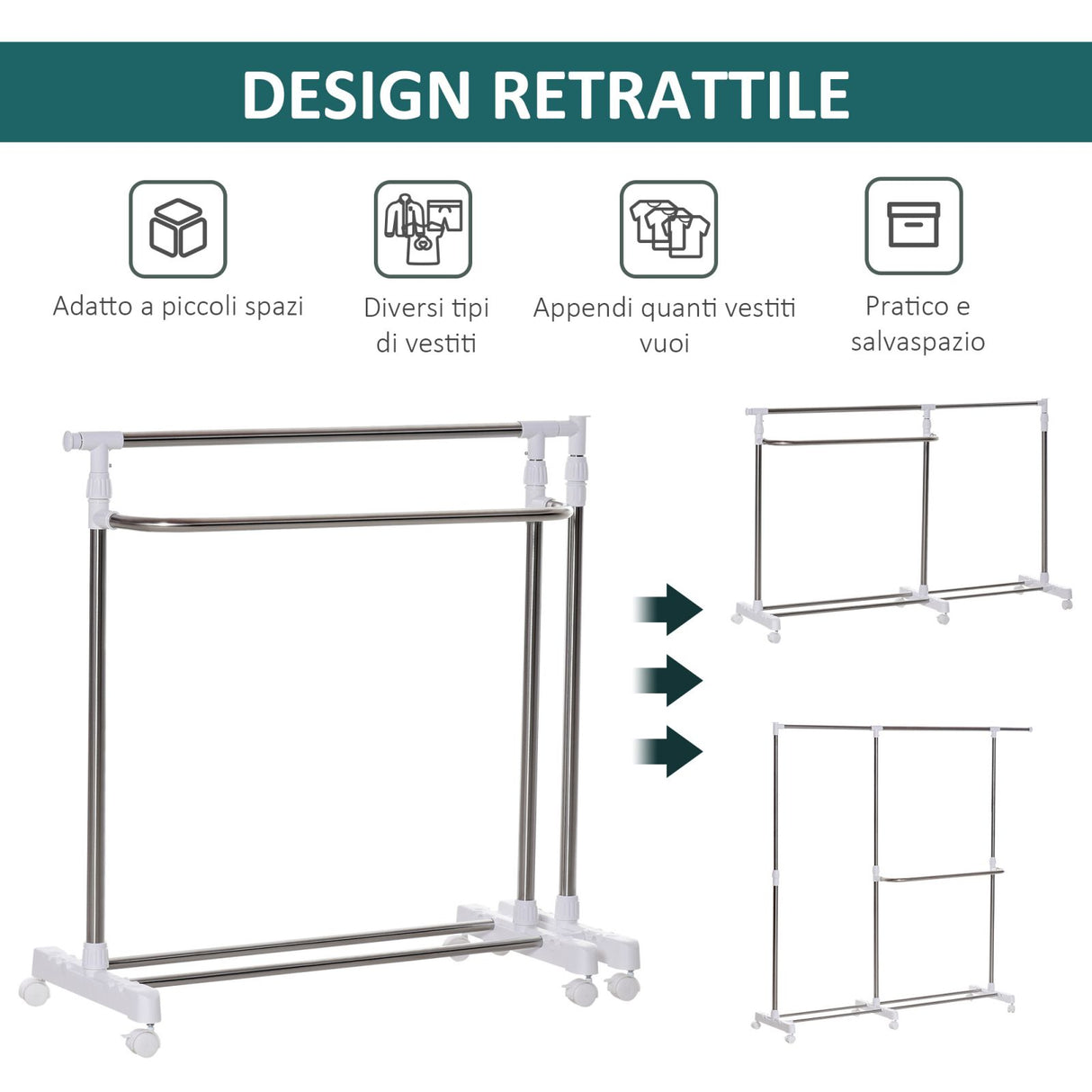 easycomfort easycomfort portaabiti e porta scarpe estensibile a 3 livelli acciaio e pp grigio 93 172x42x95 162 5cm