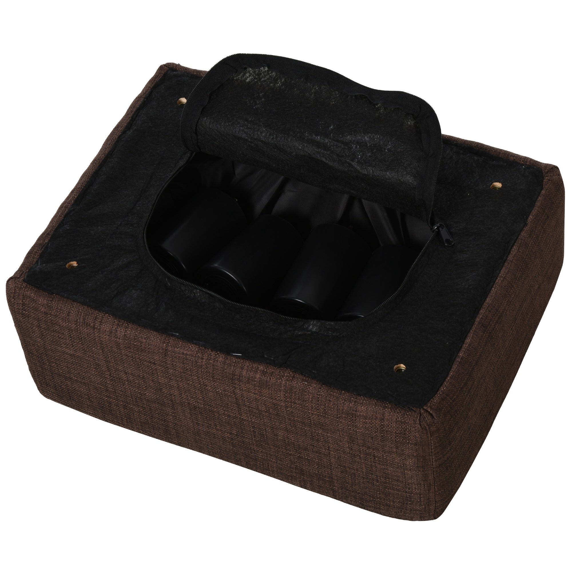 EASYCOMFORT Pouf Poggiapiedi in Tessuto Effetto Lino Imbottito, 40x30x24cm,  Marrone Scuro