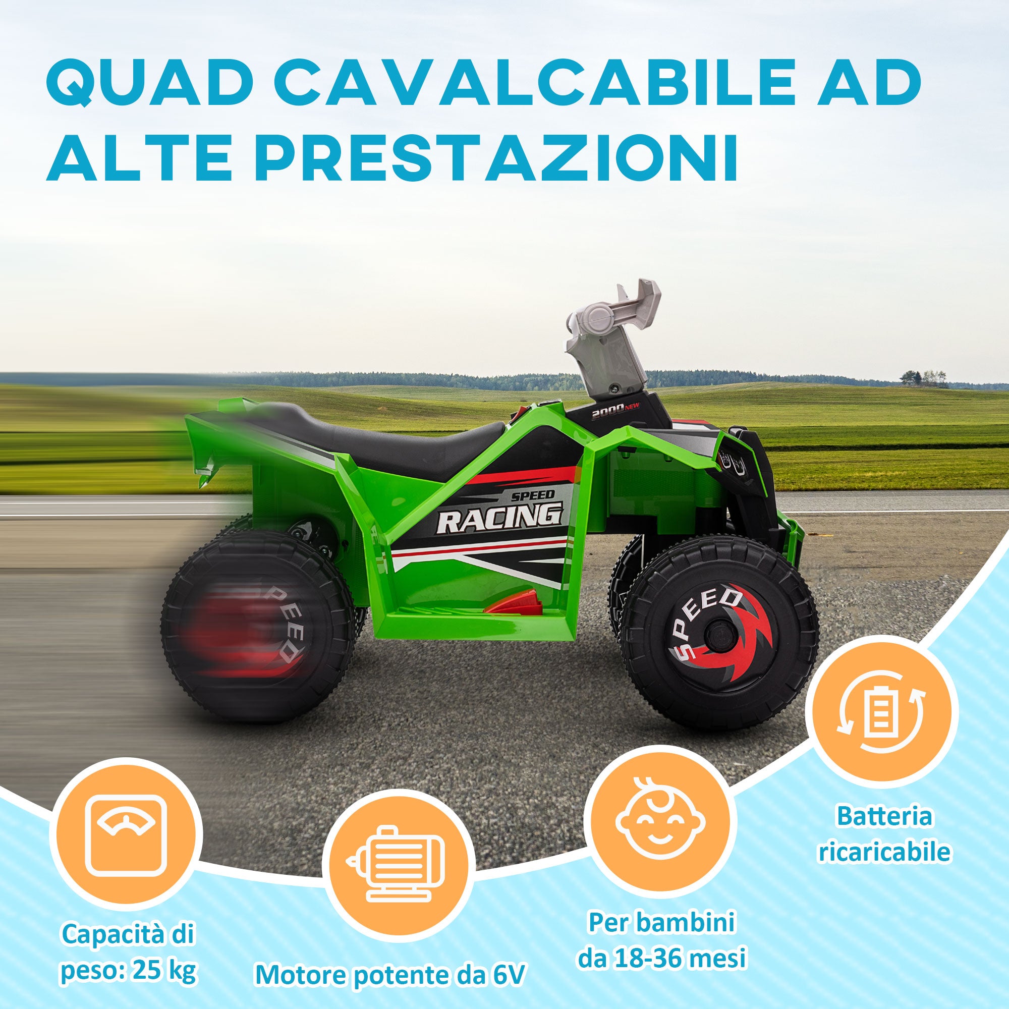 EASYCOMFORT Quad per Bambini 18-36 Mesi in PP e Metallo, Velocità