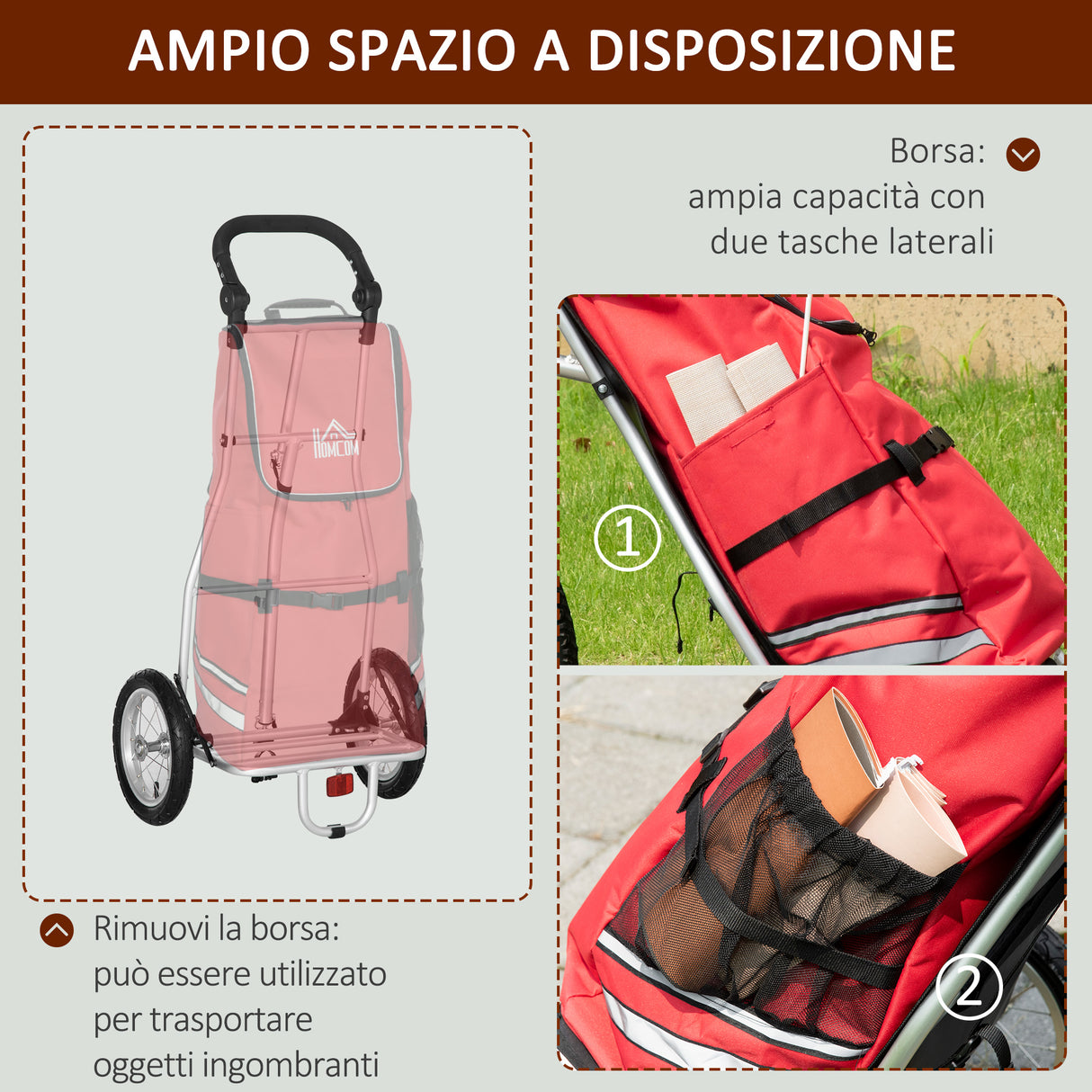 easycomfort easycomfort rimorchio bici 2 in 1 pieghevole e portatile con borsa da trasporto in tessuto oxford 53x43x110 cm