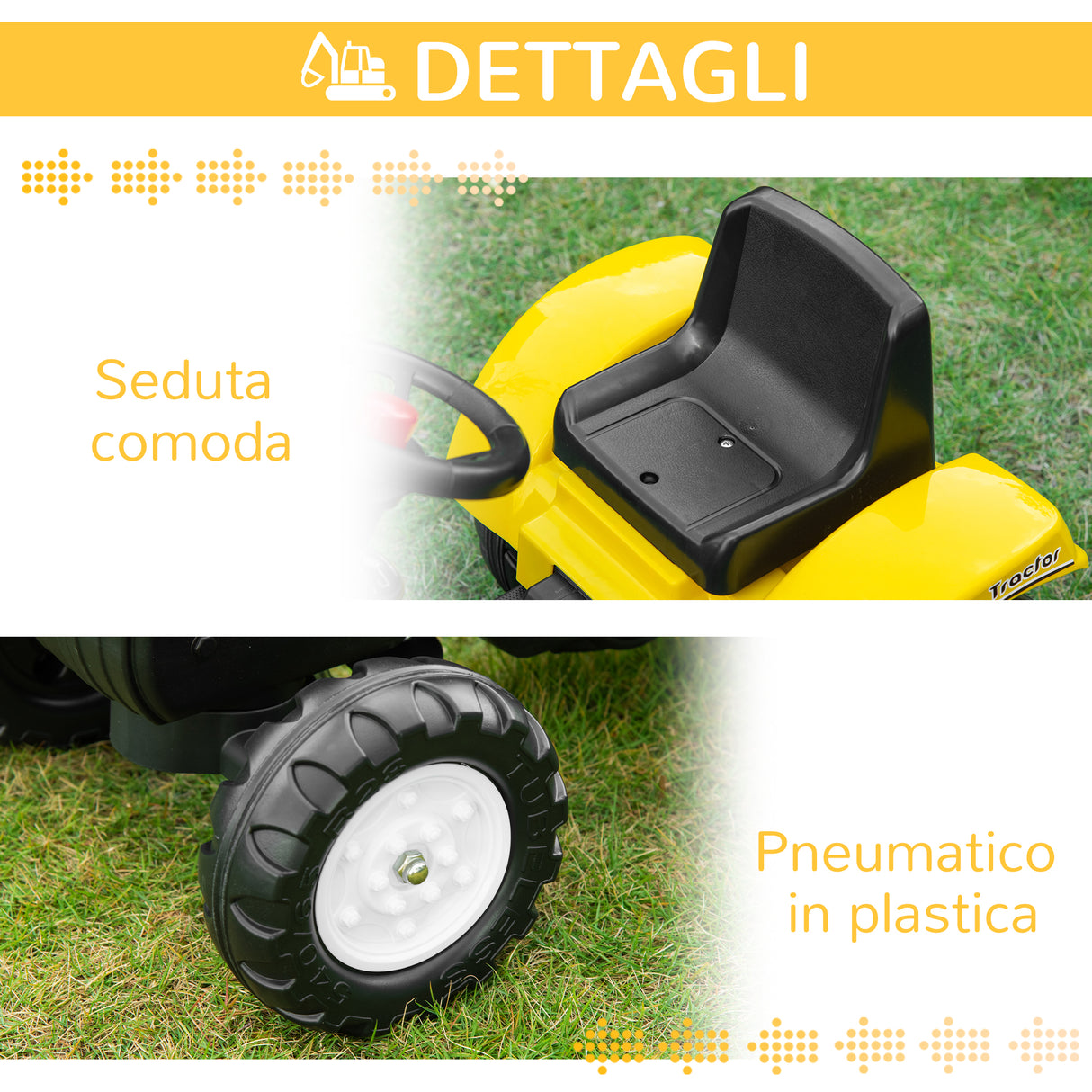 easycomfort easycomfort ruspa giocattolo a pedali per bambini 3 6 anni con 6 ruote in acciaio e plastica 107x42x71 cm giallo