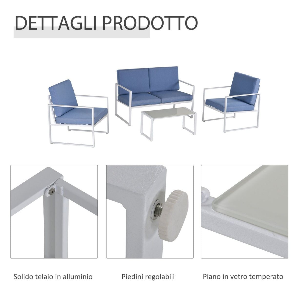 easycomfort easycomfort salotto da giardino con divanetto 2 poltroncine e tavolino bianco e blu ean 8055776915098