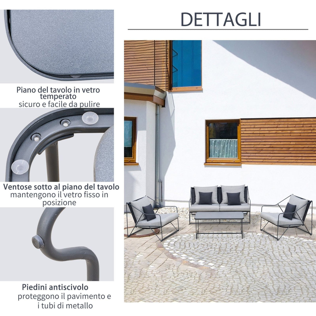 easycomfort easycomfort salotto da giardino set divano da esterno e poltrone con tavolino grigio e nero