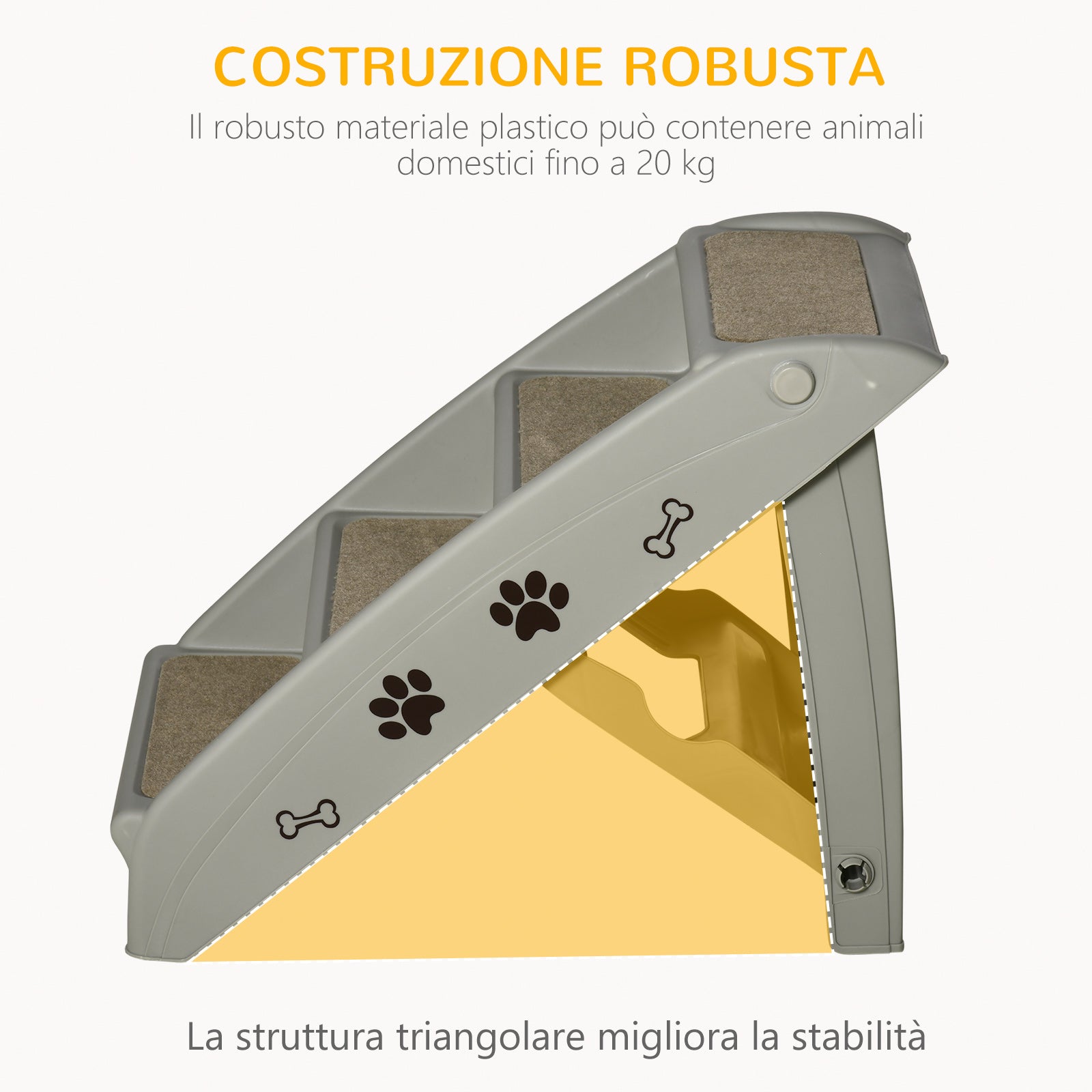 EASYCOMFORT Scaletta per Cani Pieghevole con 4 Gradini Antiscivolo, Animali  Fino 20kg, Grigio