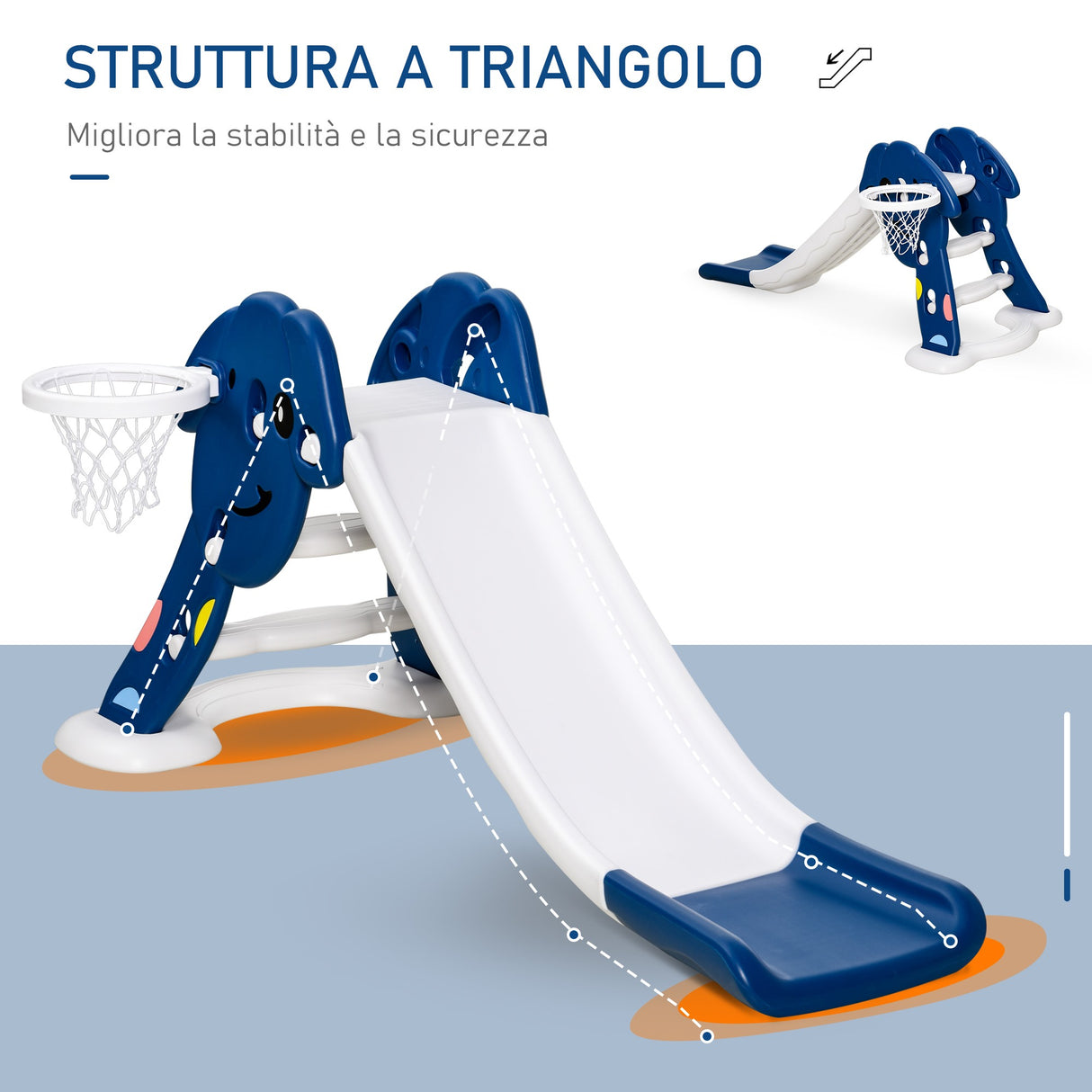 easycomfort easycomfort scivolo per bambini 1 4 anni con canestro pallone basket e pompetta per giardino o cameretta blu e bianco