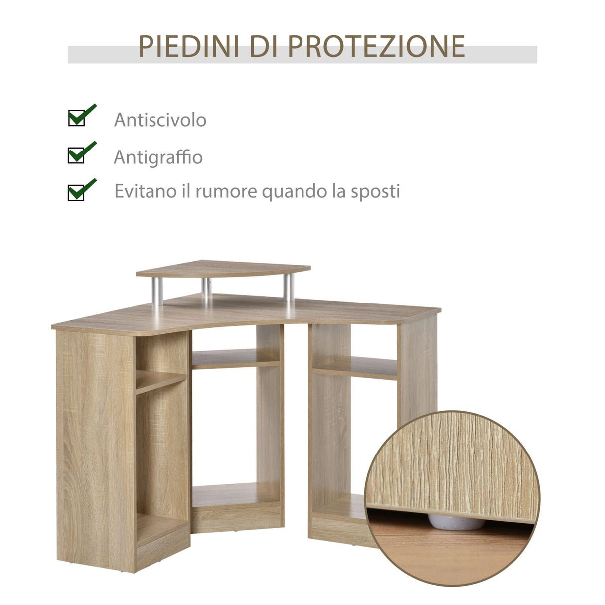 easycomfort easycomfort scrivania angolare porta pc con ripiano per monitor rovere