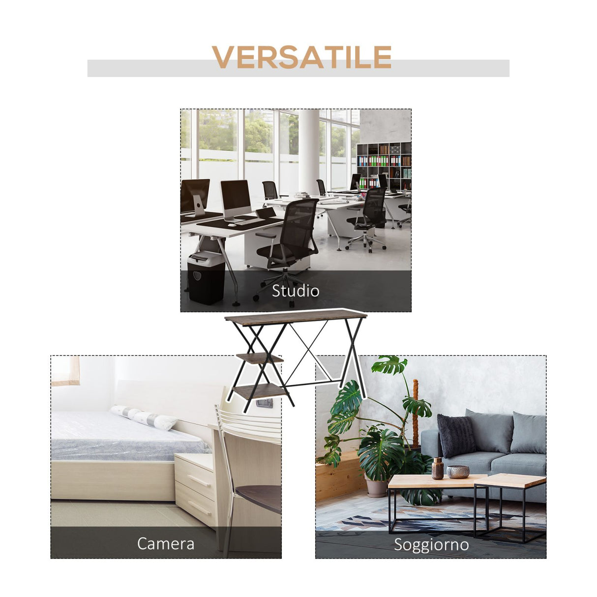 easycomfort easycomfort scrivania da ufficio porta pc in stile industriale legno marrone 120x48x78cm